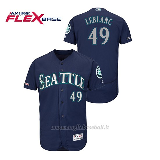 Maglia Baseball Uomo Seattle Mariners Wade Leblanc 150th Aniversario Patch Autentico Flex Base Blu
